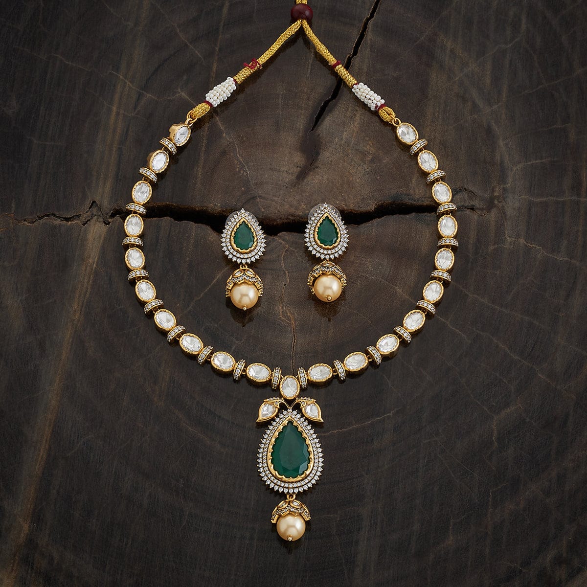 Kundan Polki Necklace Color Green Polish Victorian