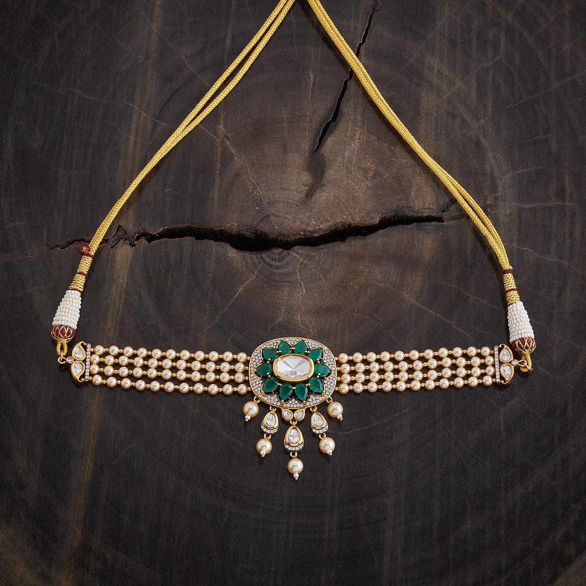 Kundan Polki Necklace Color Green Polish Victorian