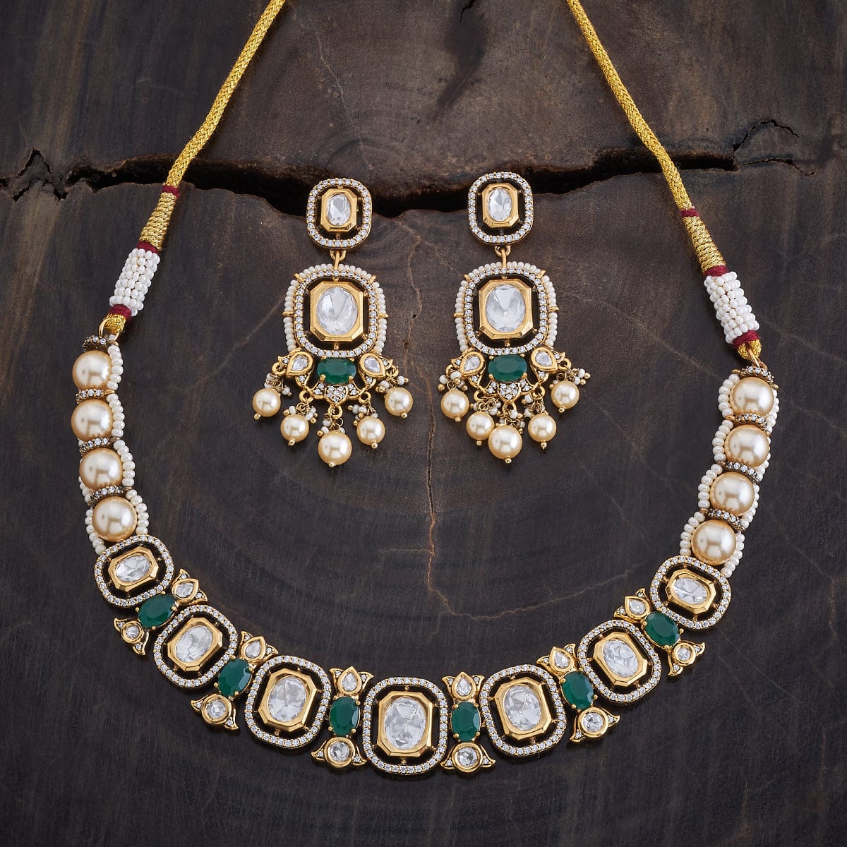 Kundan Polki Necklace Color Green Polish Victorian