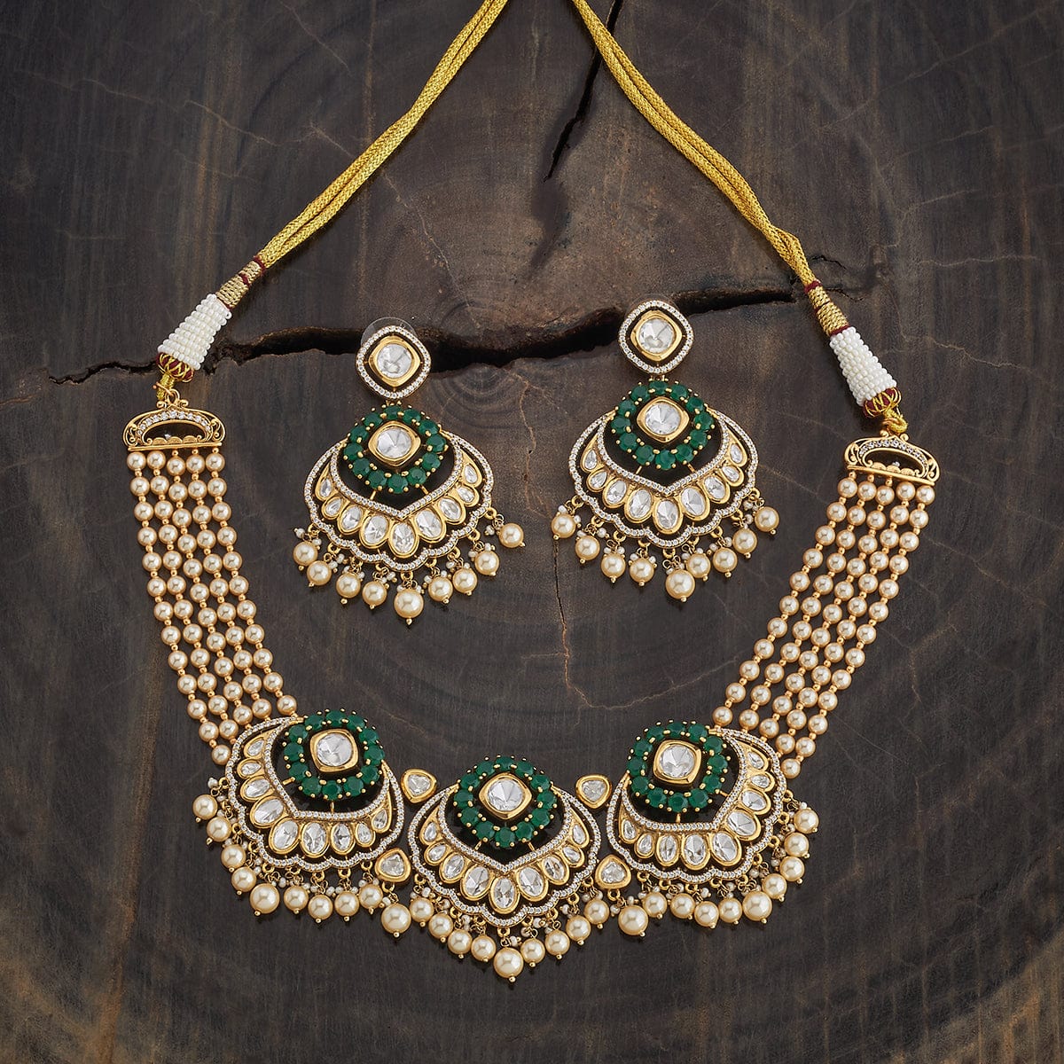 Kundan Polki Necklace Color Green Polish Victorian
