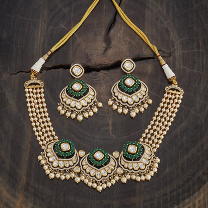 Kundan Polki Necklace Color Green Polish Victorian