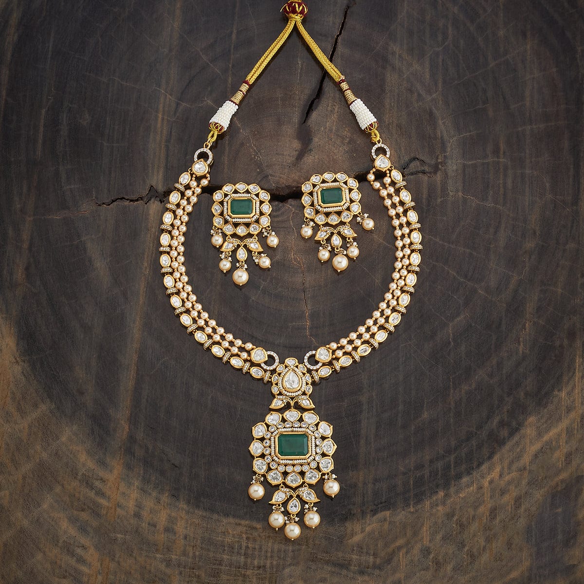 Kundan Polki Necklace Color Green Polish Victorian