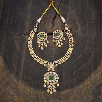 Kundan Polki Necklace Color Green Polish Victorian