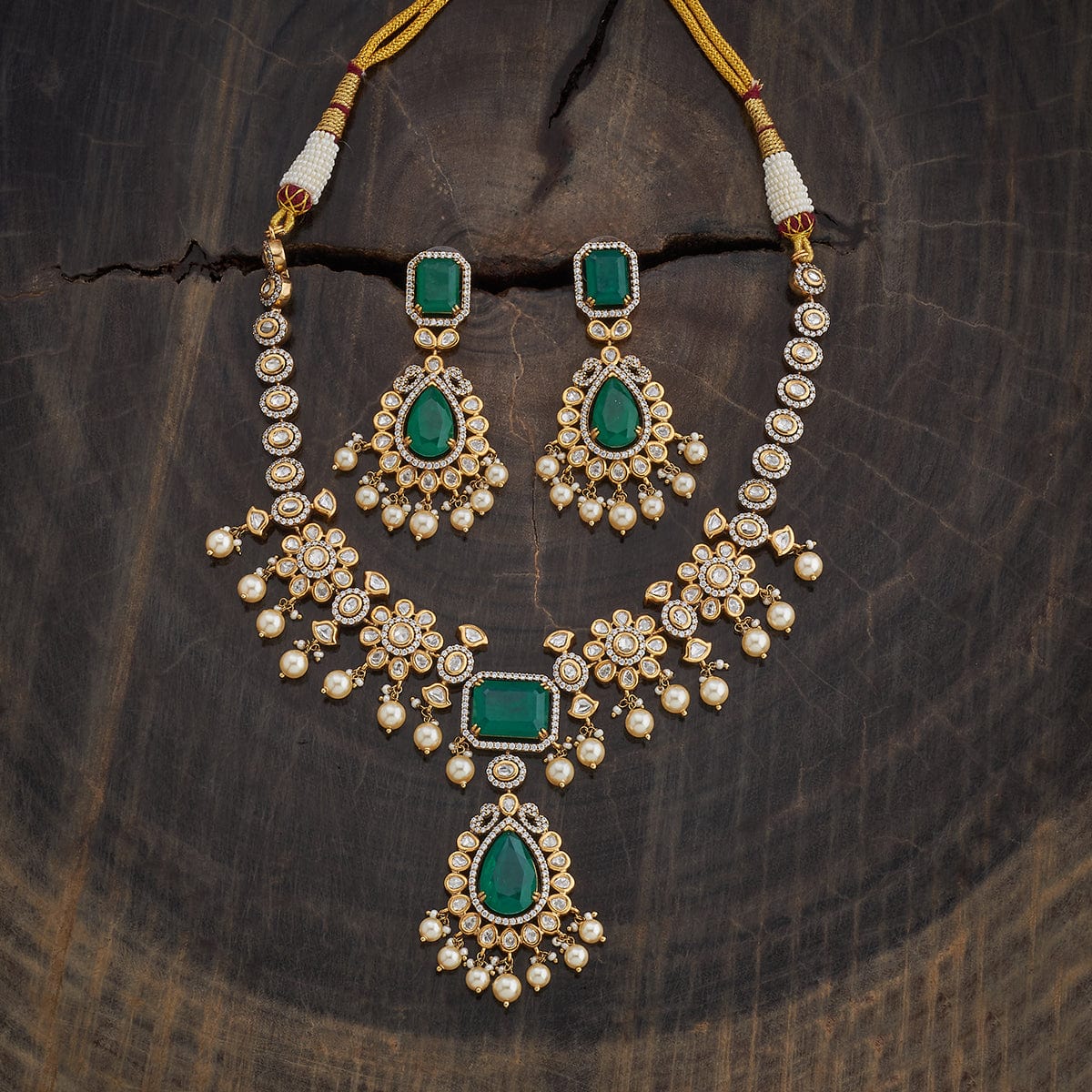 Kundan Polki Necklace Color Green Polish Victorian