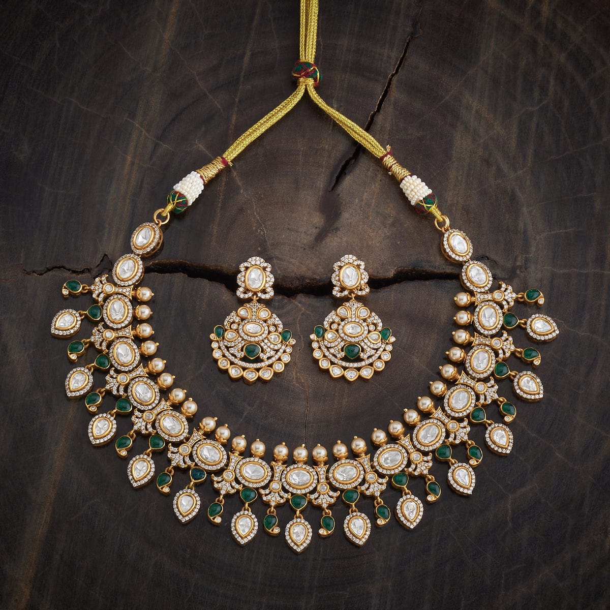 Kundan Polki Necklace Color Green Polish Victorian
