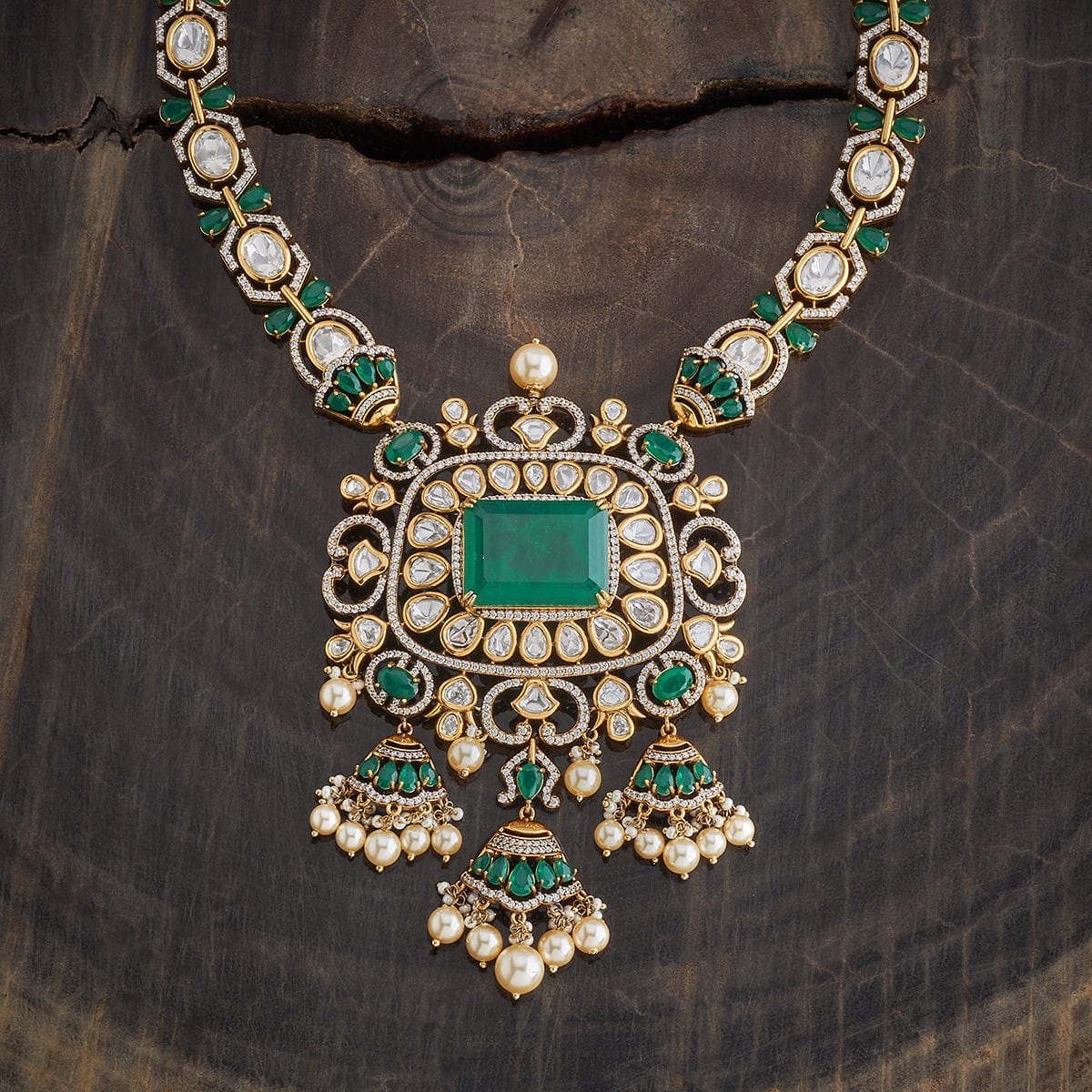 Kundan Polki Necklace Color Green Polish Victorian