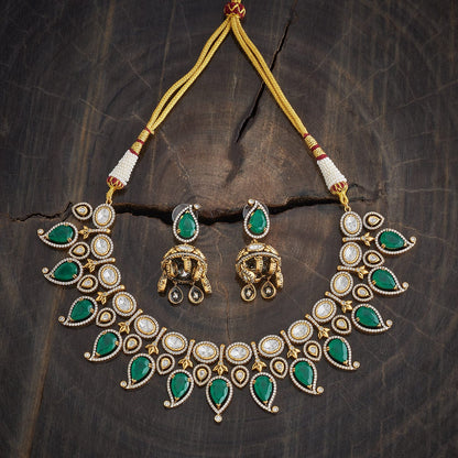 Kundan Polki Necklace Color Green Polish Victorian