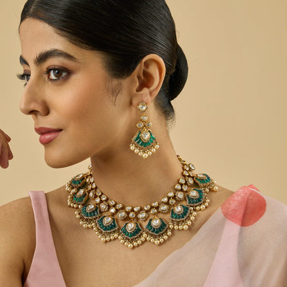 Kundan Polki Necklace Color Green Polish Victorian