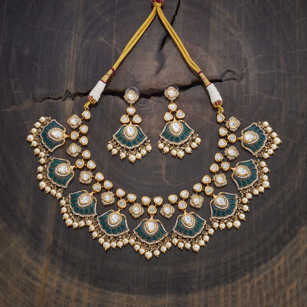 Kundan Polki Necklace Color Green Polish Victorian