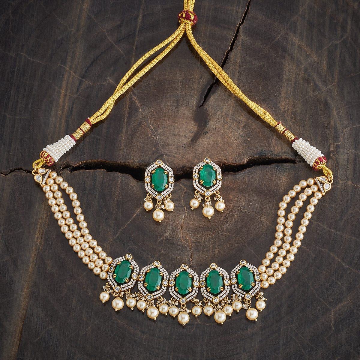 Kundan Polki Necklace Color Green Polish Victorian