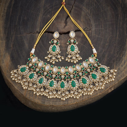 Kundan Polki Necklace Color Green Polish Victorian