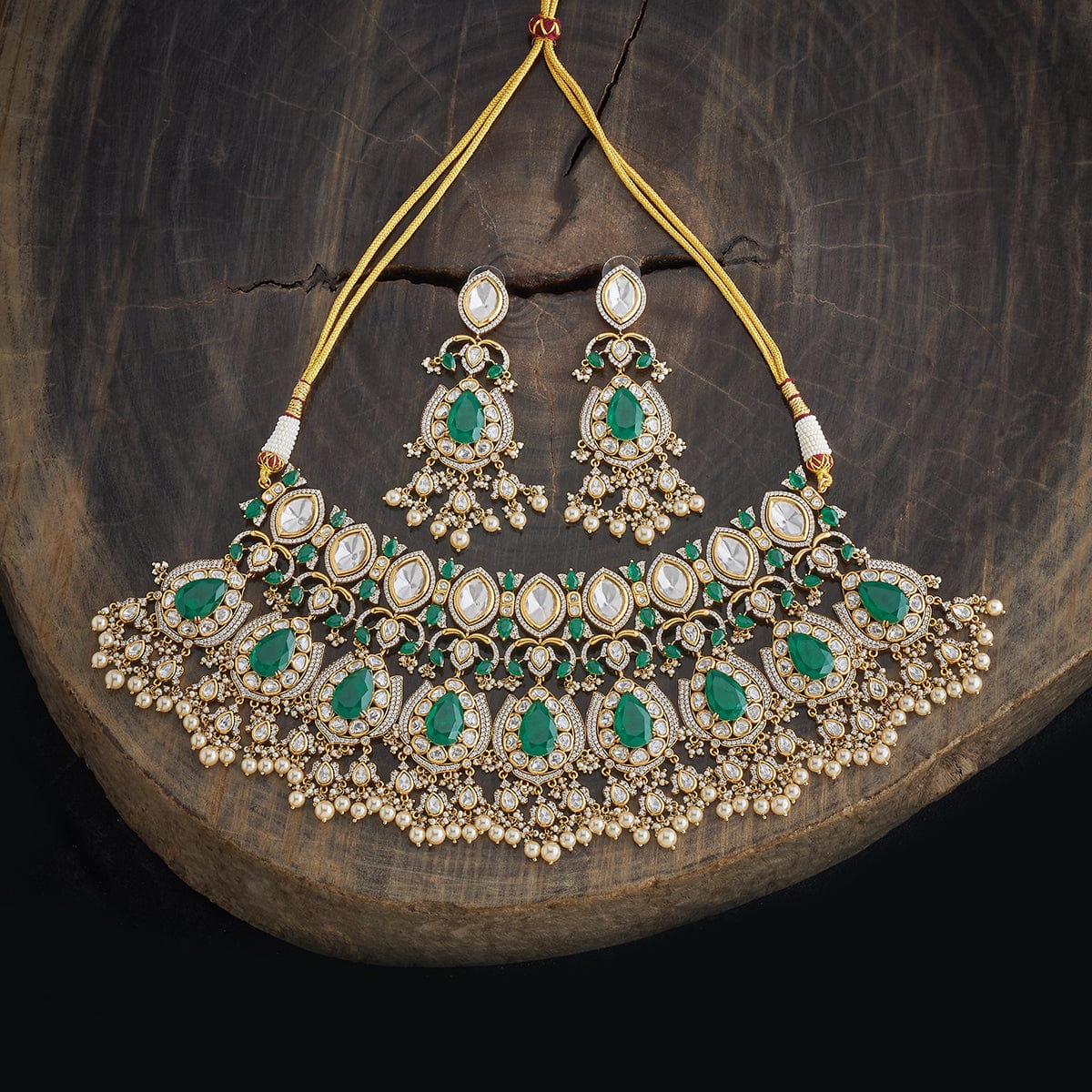 Kundan Polki Necklace Color Green Polish Victorian