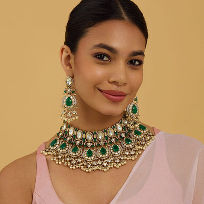 Kundan Polki Necklace Color Green Polish Victorian
