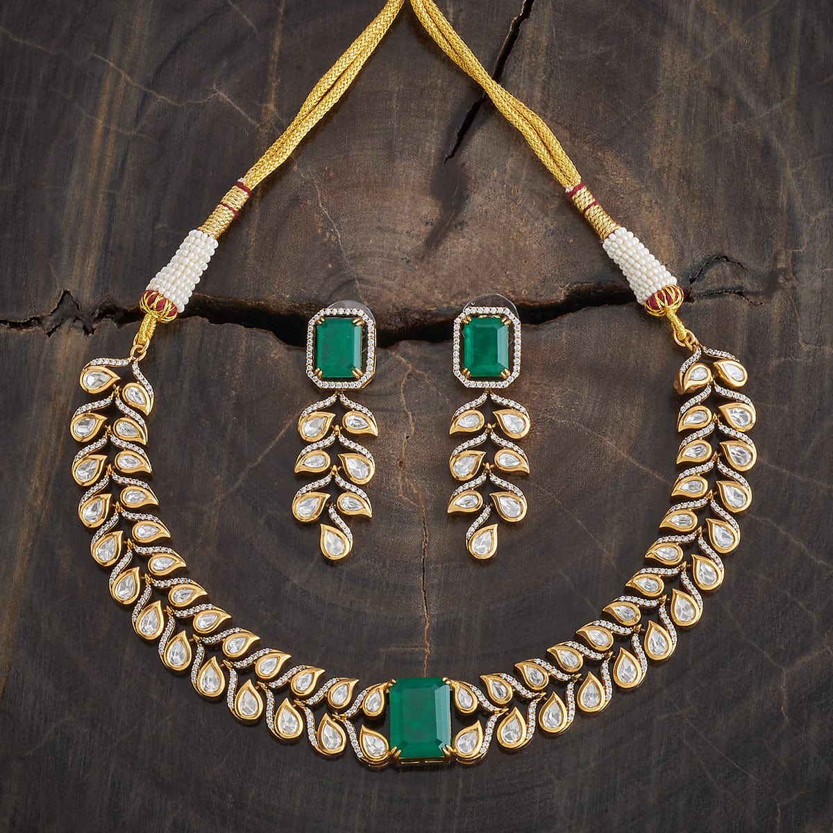 Kundan Polki Necklace Color Green Polish Victorian