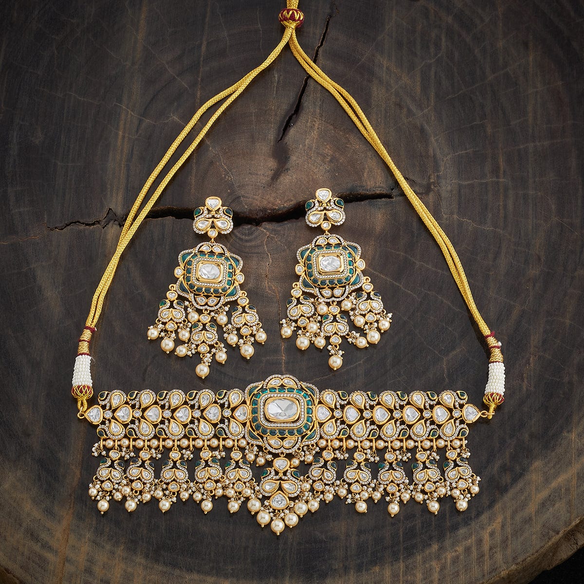 Kundan Polki Necklace Color Green Polish Victorian