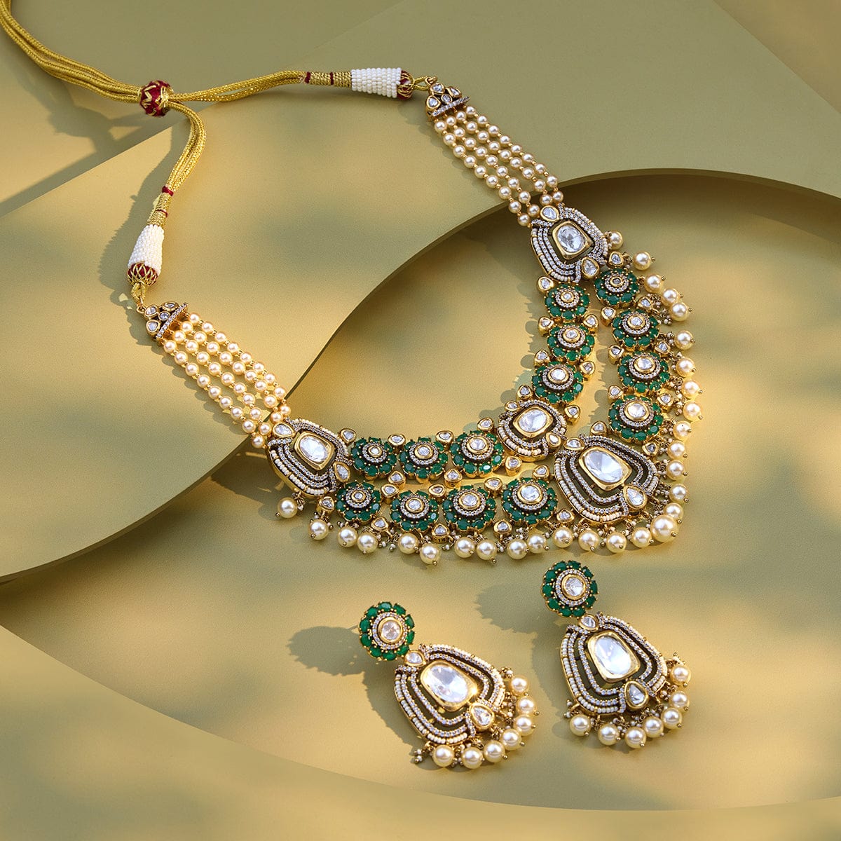 Kundan Polki Necklace Color Green Polish Victorian
