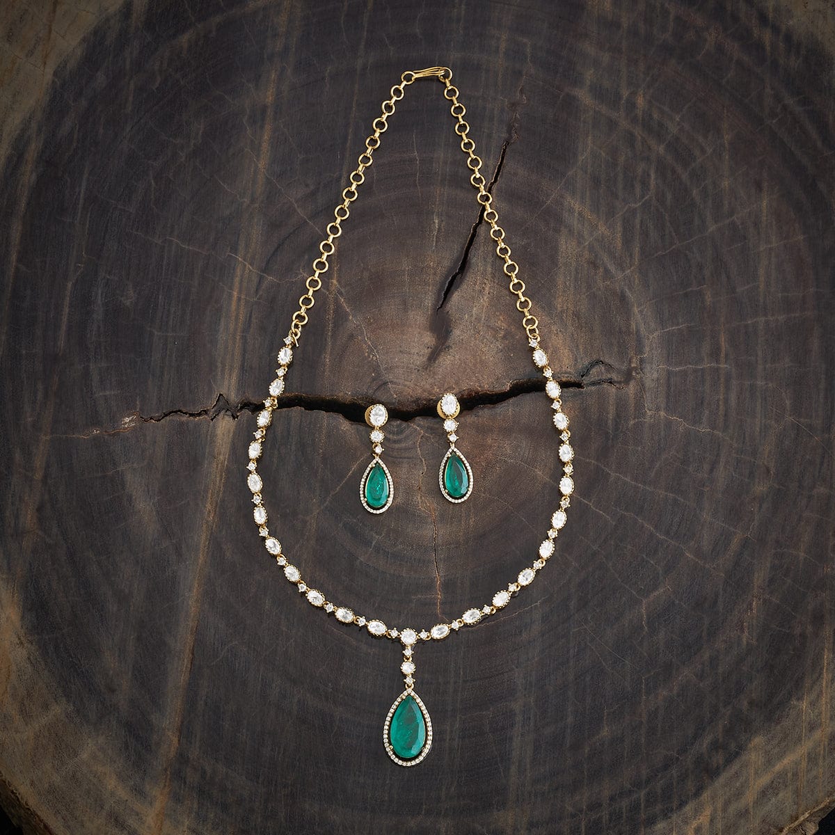 Kundan Polki Necklace Color Green Polish Victorian