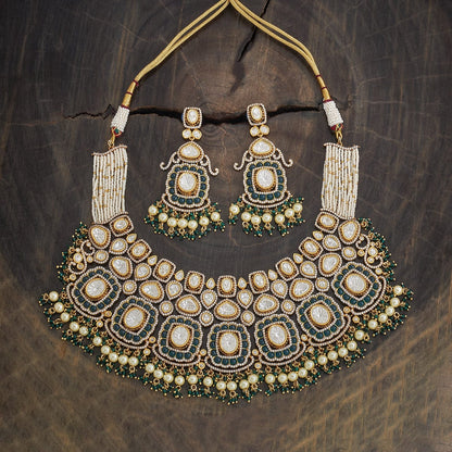 Kundan Polki Necklace Color Green Polish Victorian