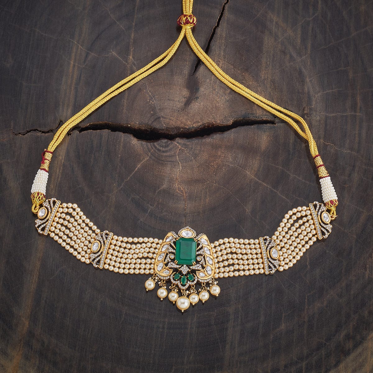 Kundan Polki Necklace Color Green Polish Victorian