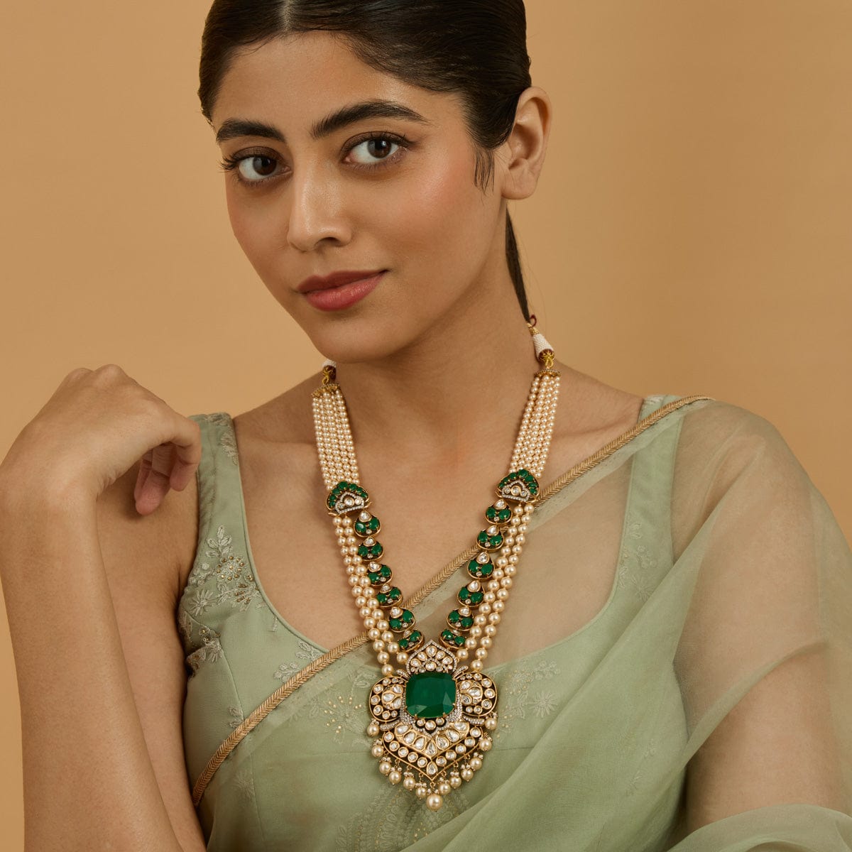 Kundan Polki Necklace Color Green Polish Victorian