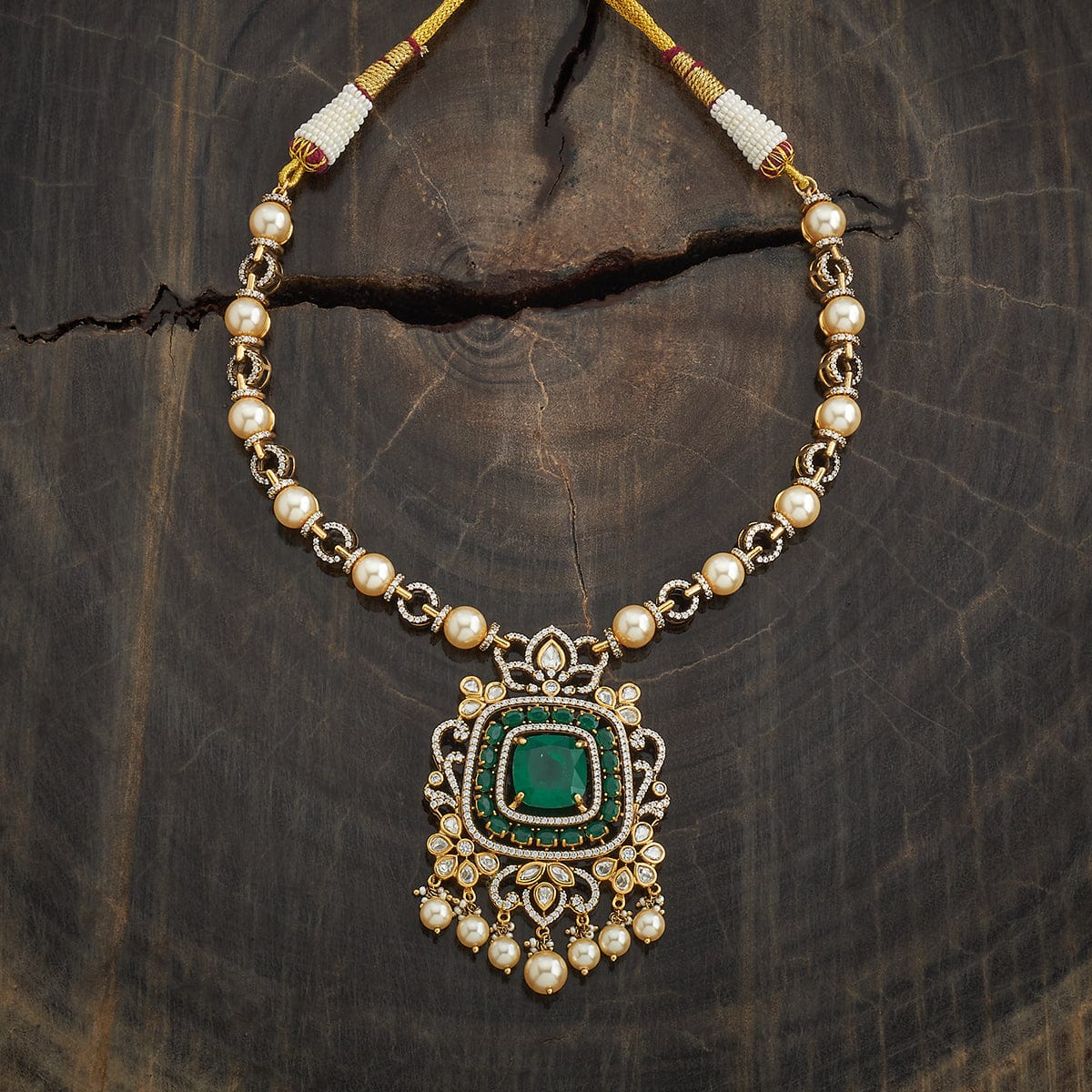 Kundan Polki Necklace Color Green Polish Victorian