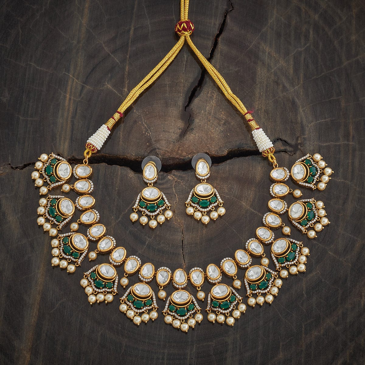 Kundan Polki Necklace Color Green Polish Victorian