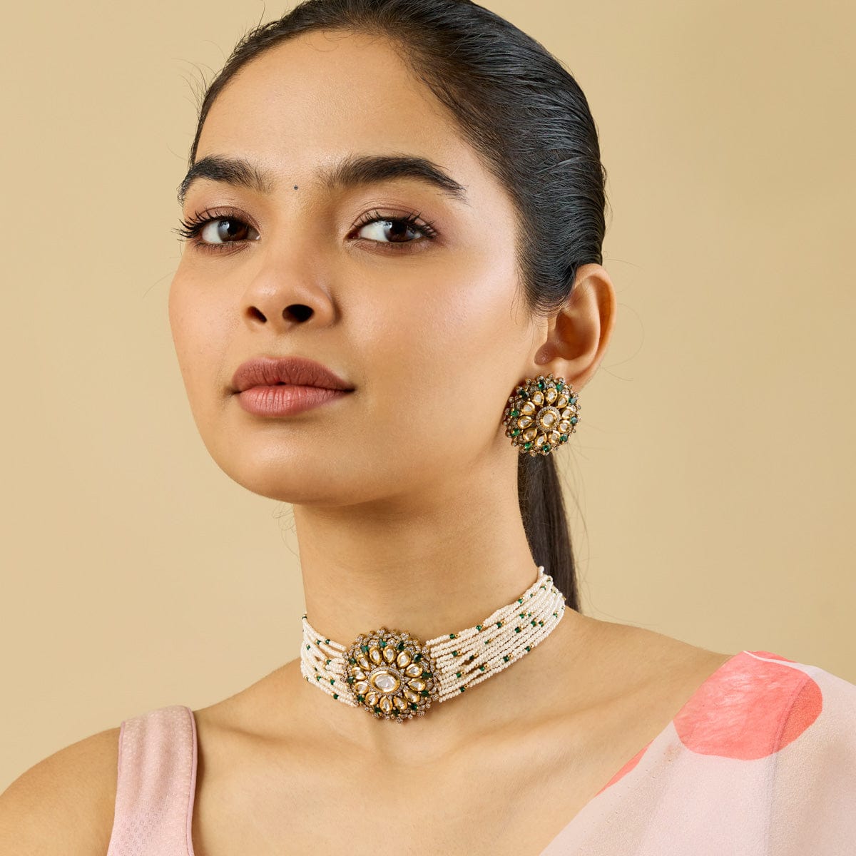 Kundan Polki Necklace Color Green Polish Victorian