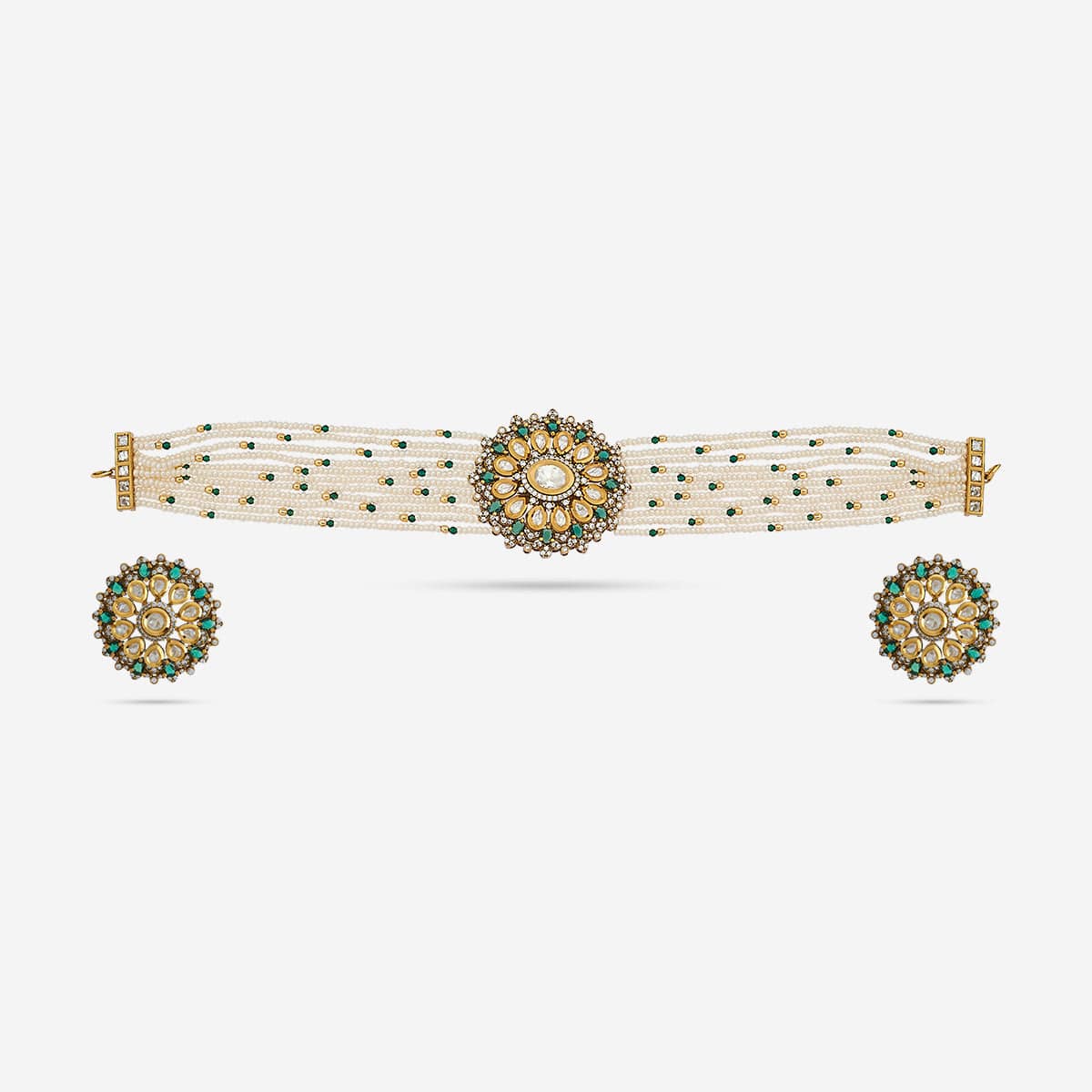 Kundan Polki Necklace Color Green Polish Victorian