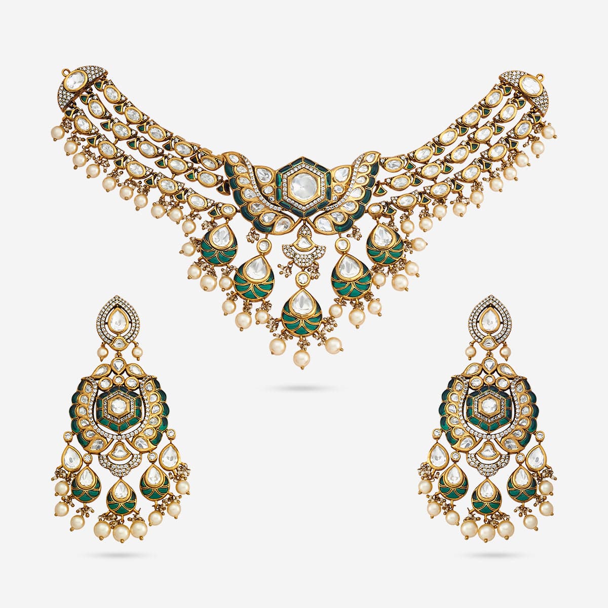 Kundan Polki Necklace Color Green Polish Victorian
