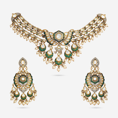 Kundan Polki Necklace Color Green Polish Victorian