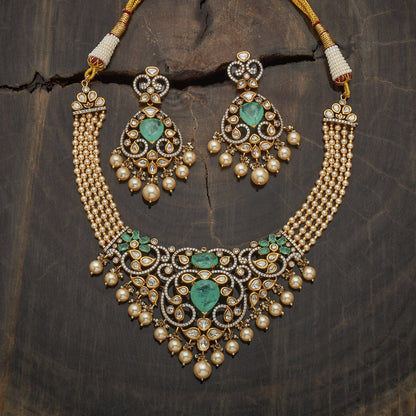 Kundan Polki Necklace Color Green Polish Victorian