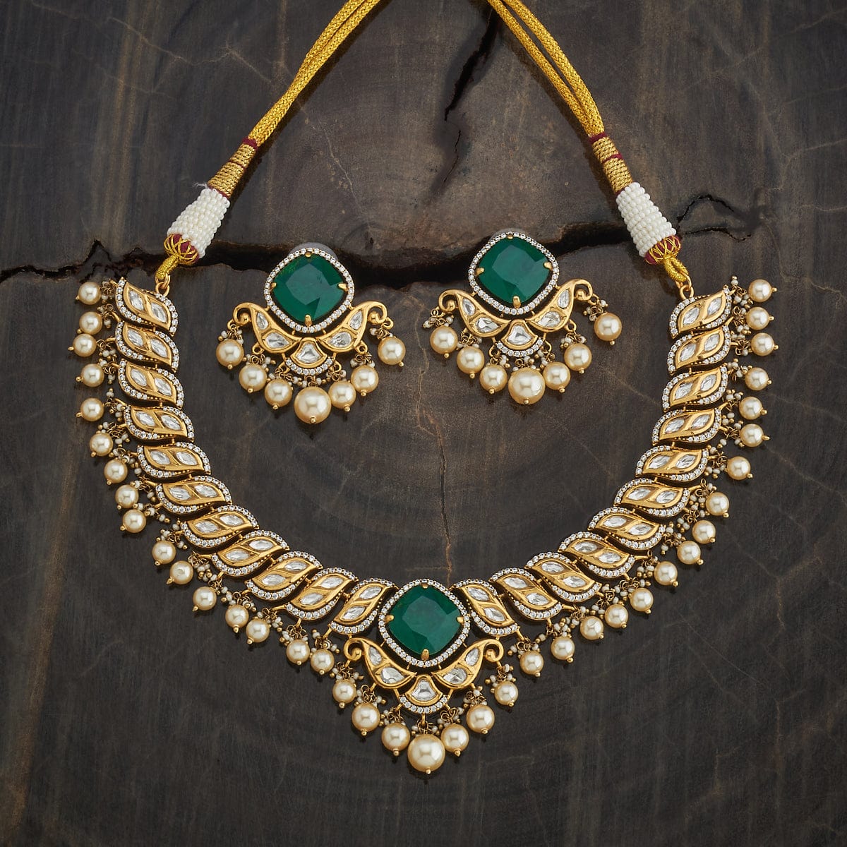 Kundan Polki Necklace Color Green Polish Victorian