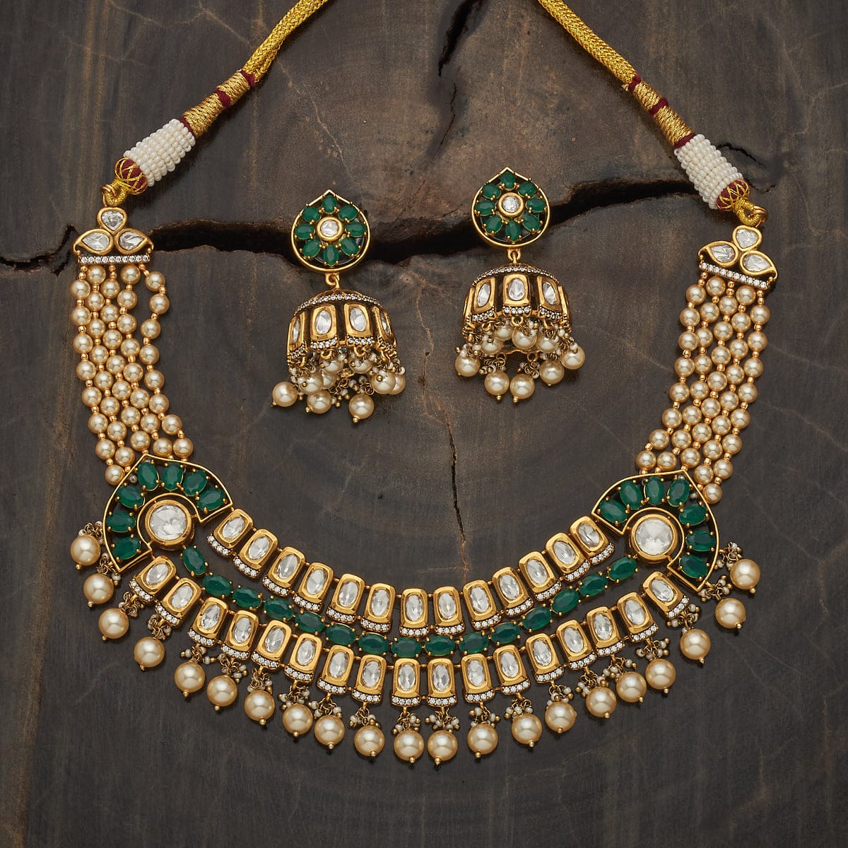 Kundan Polki Necklace Color Green Polish Victorian