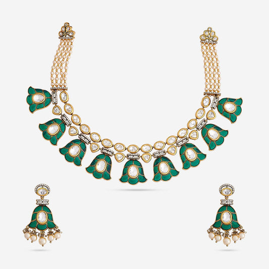 Kundan Polki Necklace Color Green Polish Victorian