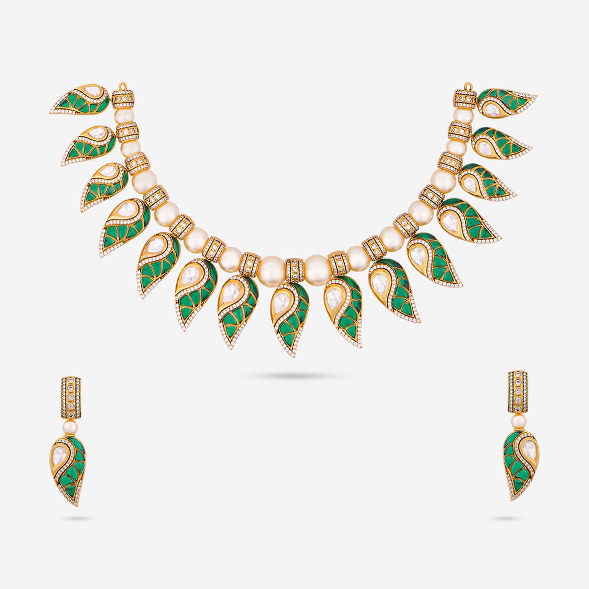 Kundan Polki Necklace Color Green Polish Victorian