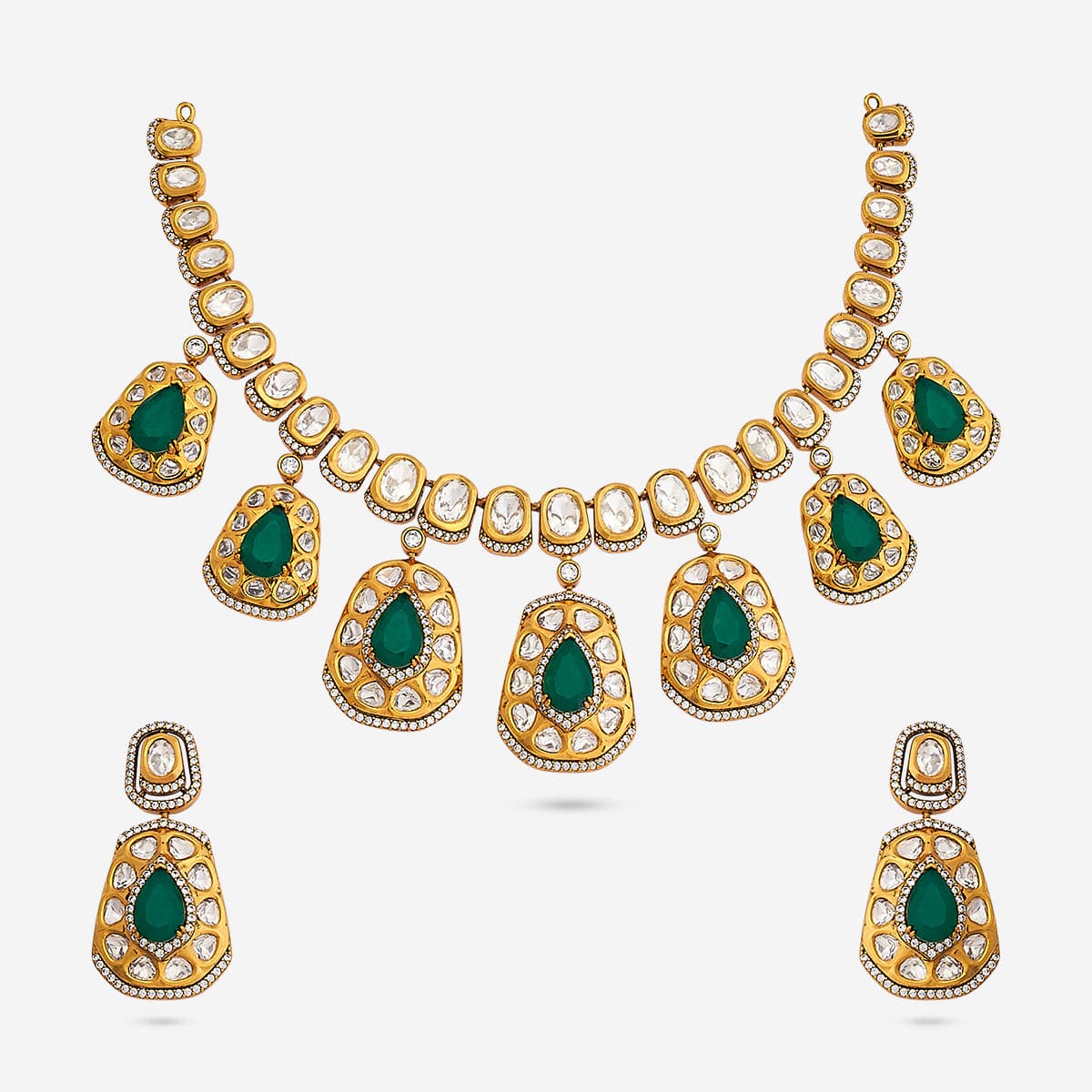 Kundan Polki Necklace Color Green Polish Victorian