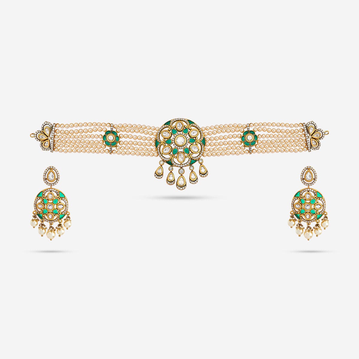 Kundan Polki Necklace Color Green Polish Victorian