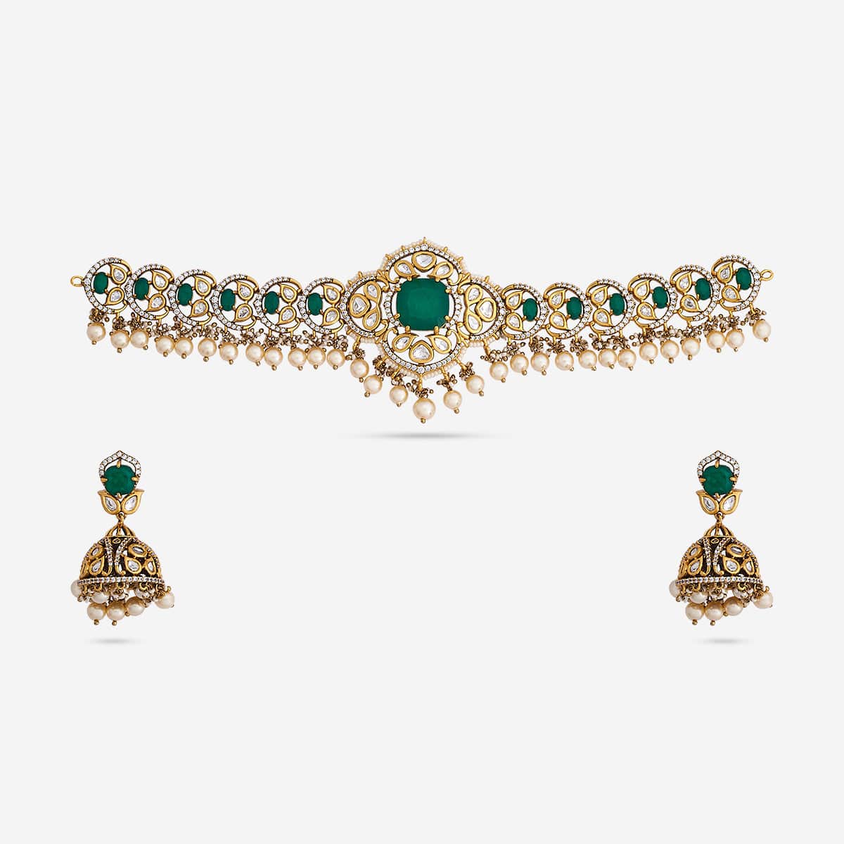 Kundan Polki Necklace Color Green Polish Victorian