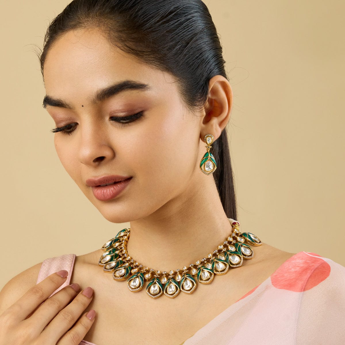 Kundan Polki Necklace Color Green Polish Victorian