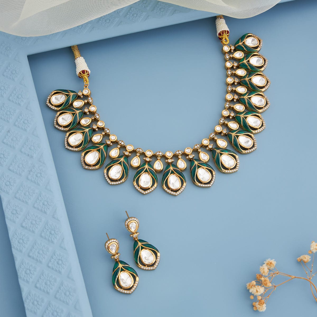 Kundan Polki Necklace Color Green Polish Victorian