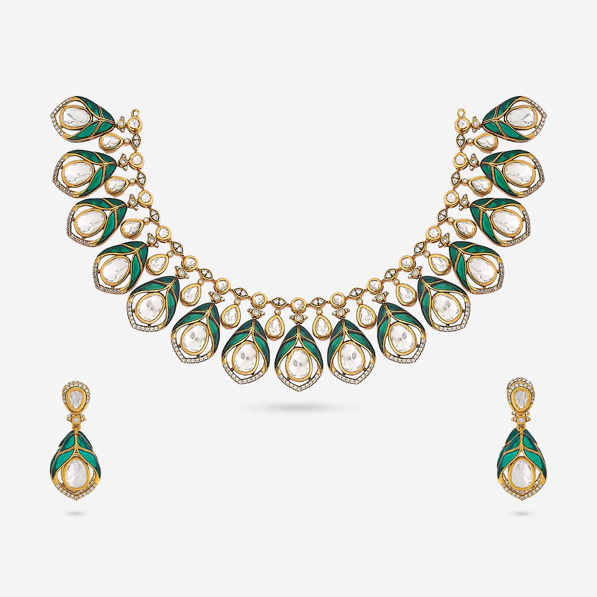 Kundan Polki Necklace Color Green Polish Victorian