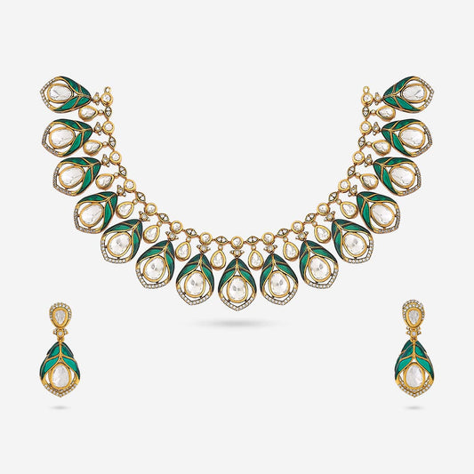 Kundan Polki Necklace Color Green Polish Victorian