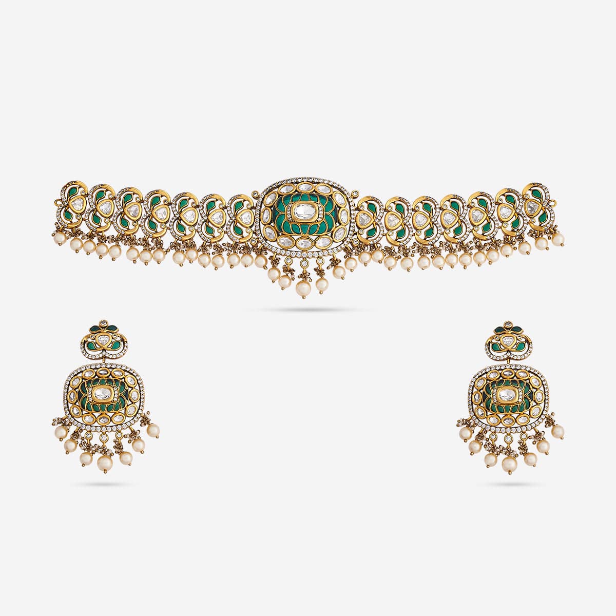 Kundan Polki Necklace Color Green Polish Victorian