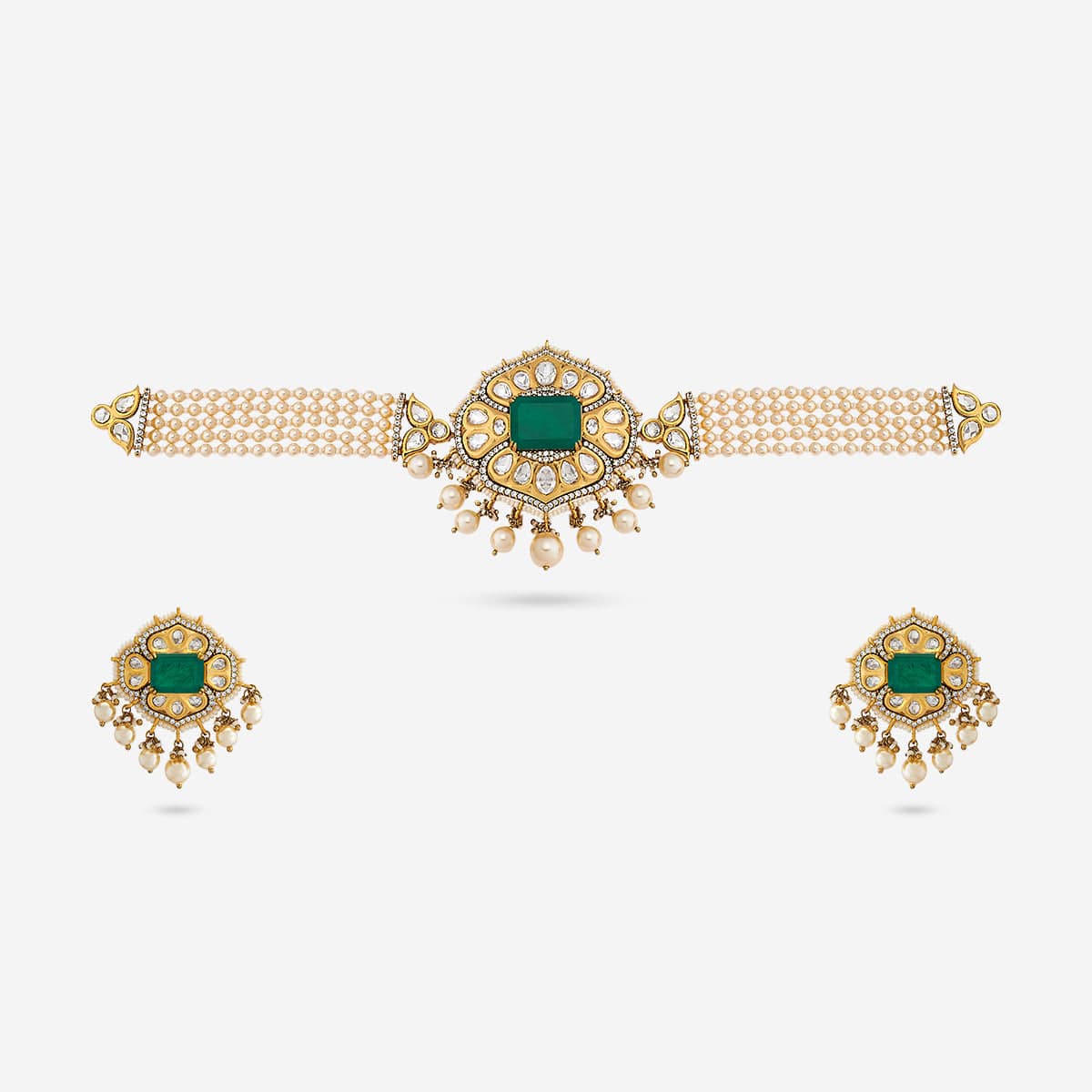 Kundan Polki Necklace Color Green Polish Victorian