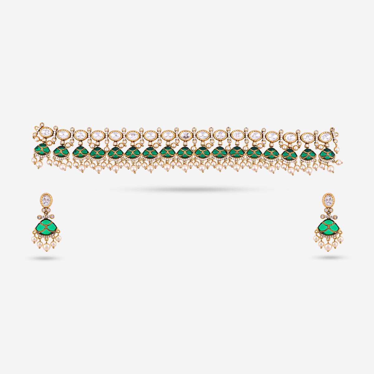 Kundan Polki Necklace Color Green Polish Victorian