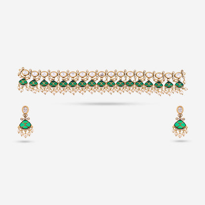 Kundan Polki Necklace Color Green Polish Victorian