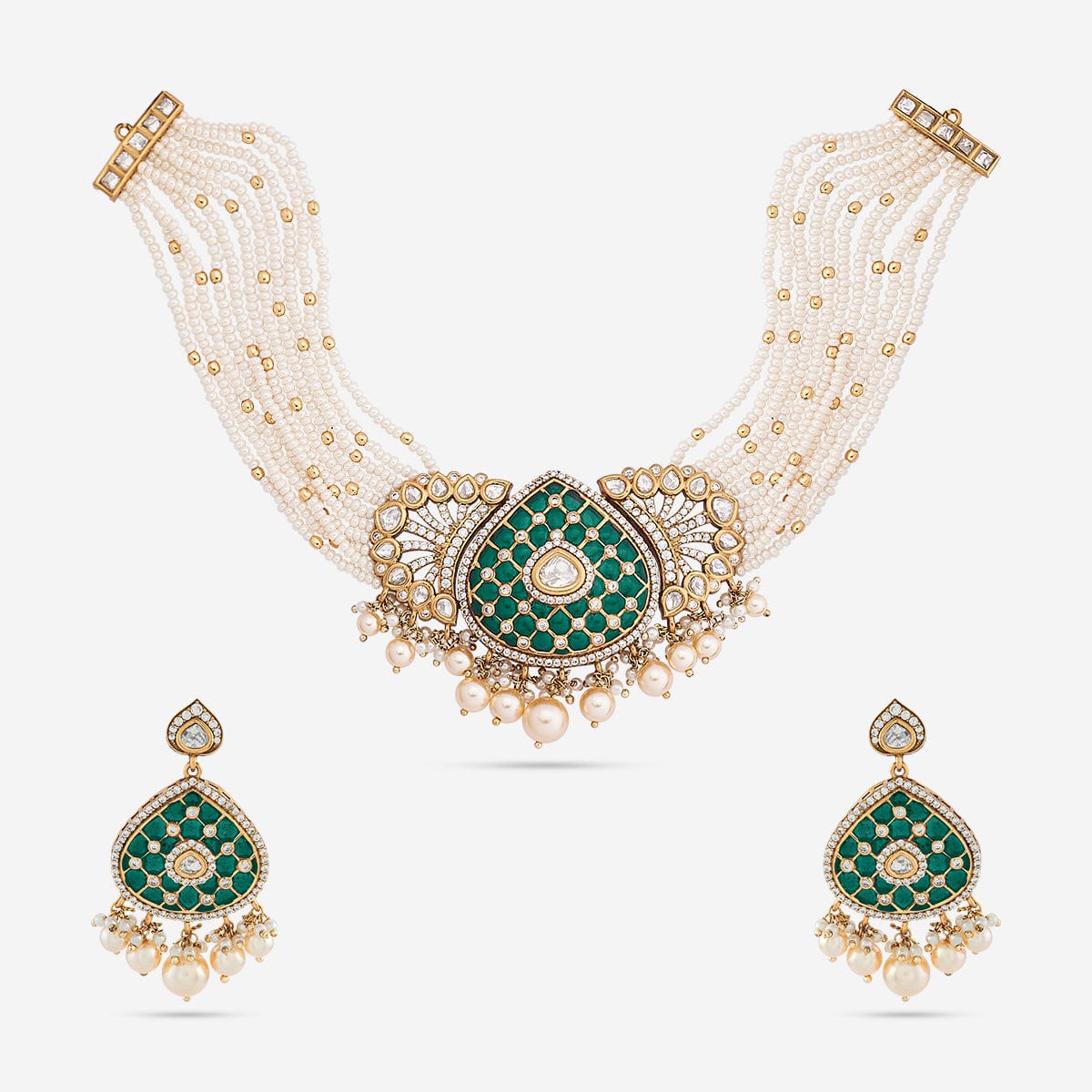 Kundan Polki Necklace Color Green Polish Victorian