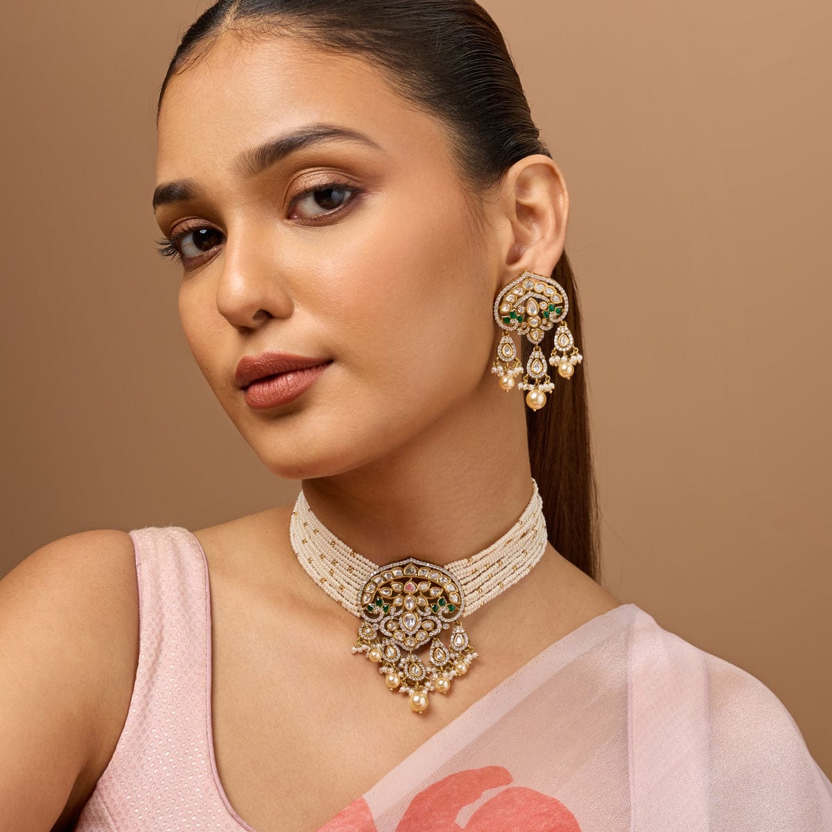 Kundan Polki Necklace Color Green Polish Victorian