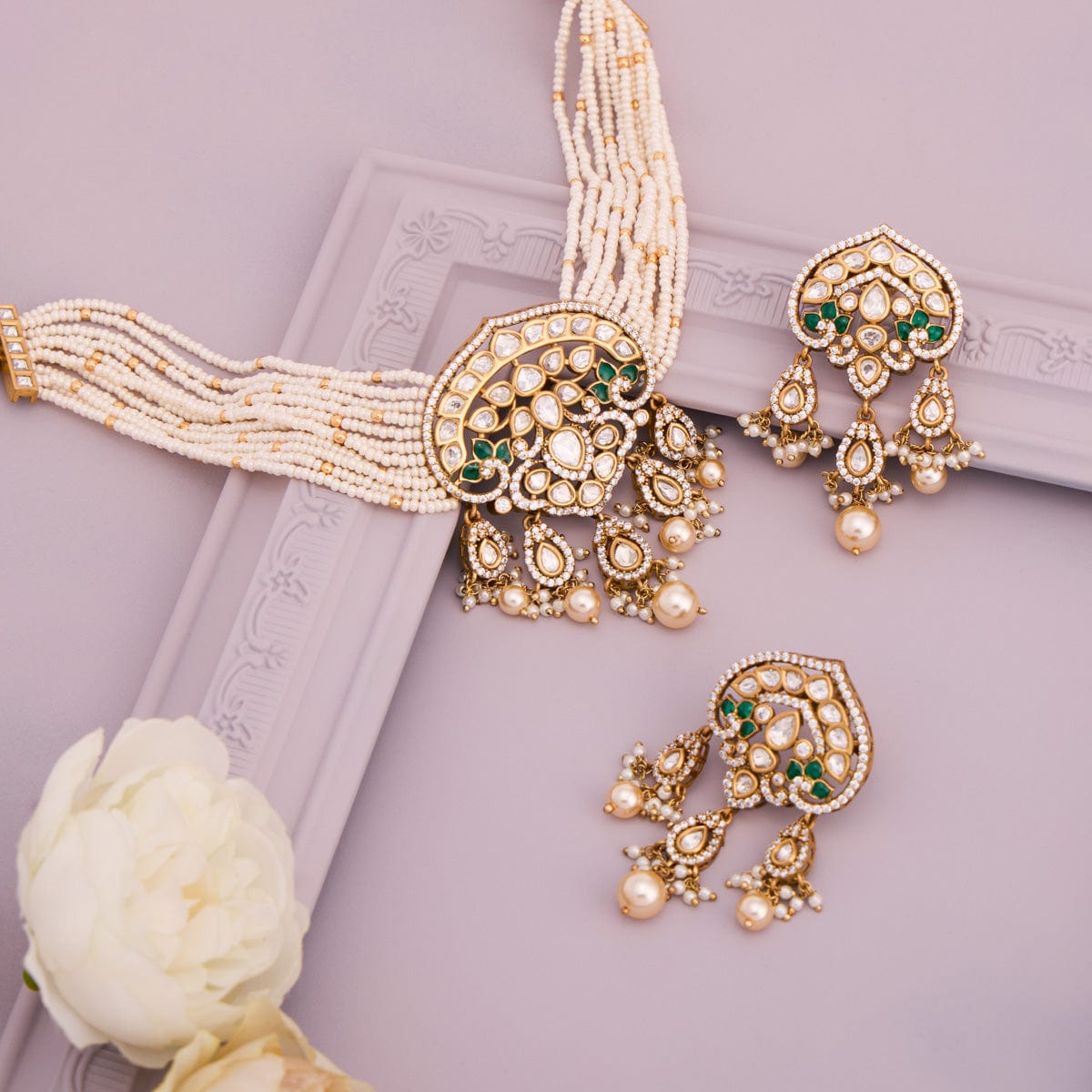 Kundan Polki Necklace Color Green Polish Victorian