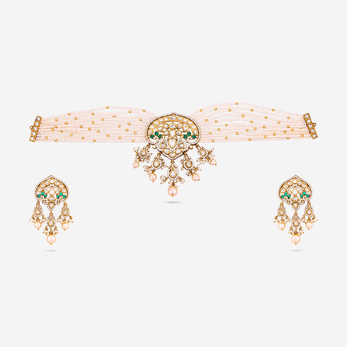 Kundan Polki Necklace Color Green Polish Victorian